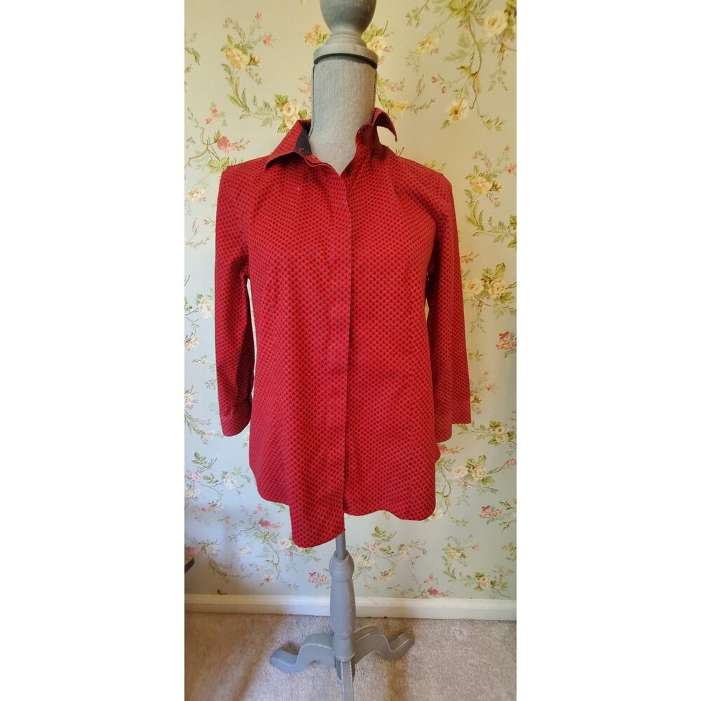 Talbots Red Print Wrinkle Resistant Button Down 3/4 Sleeve Shirt Size 8 - Picture 10 of 10